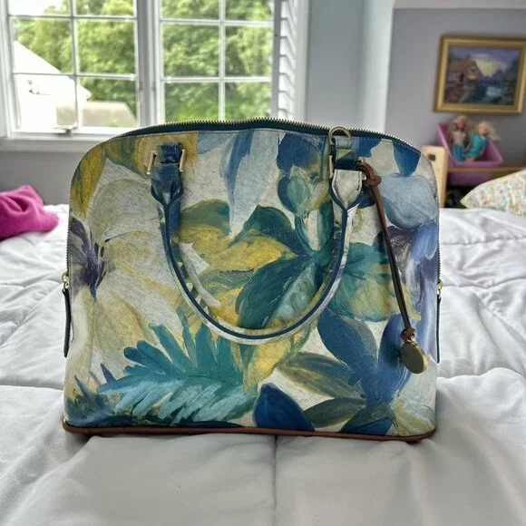 Brahmin Aspen Shoulder Bag Fuji Blue Yellow Flower Bag - Picture 5 of 16